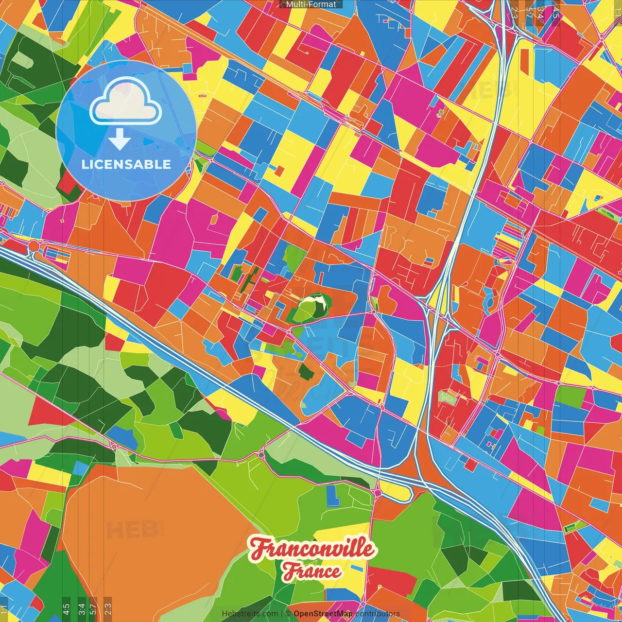 Franconville, Val-d Oise, France Crazy Colorful Street Map Poster Template