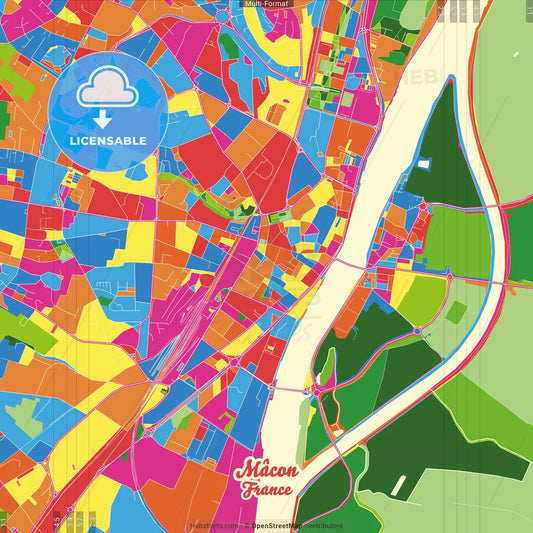 Mâcon, Saône-et-Loire, France Crazy Colorful Street Map Poster Template