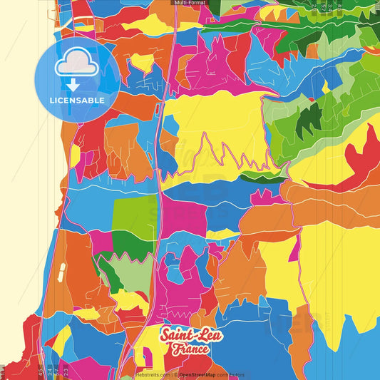 Saint-Leu, Réunion, France Crazy Colorful Street Map Poster Template