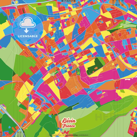 Liévin, Pas-de-Calais, France Crazy Colorful Street Map Poster Template