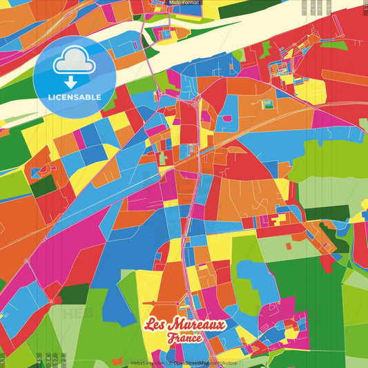 Les Mureaux, Yvelines, France Crazy Colorful Street Map Poster Template