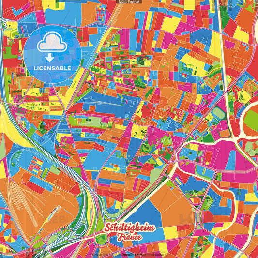 Schiltigheim, Bas-Rhin, France Crazy Colorful Street Map Poster Template