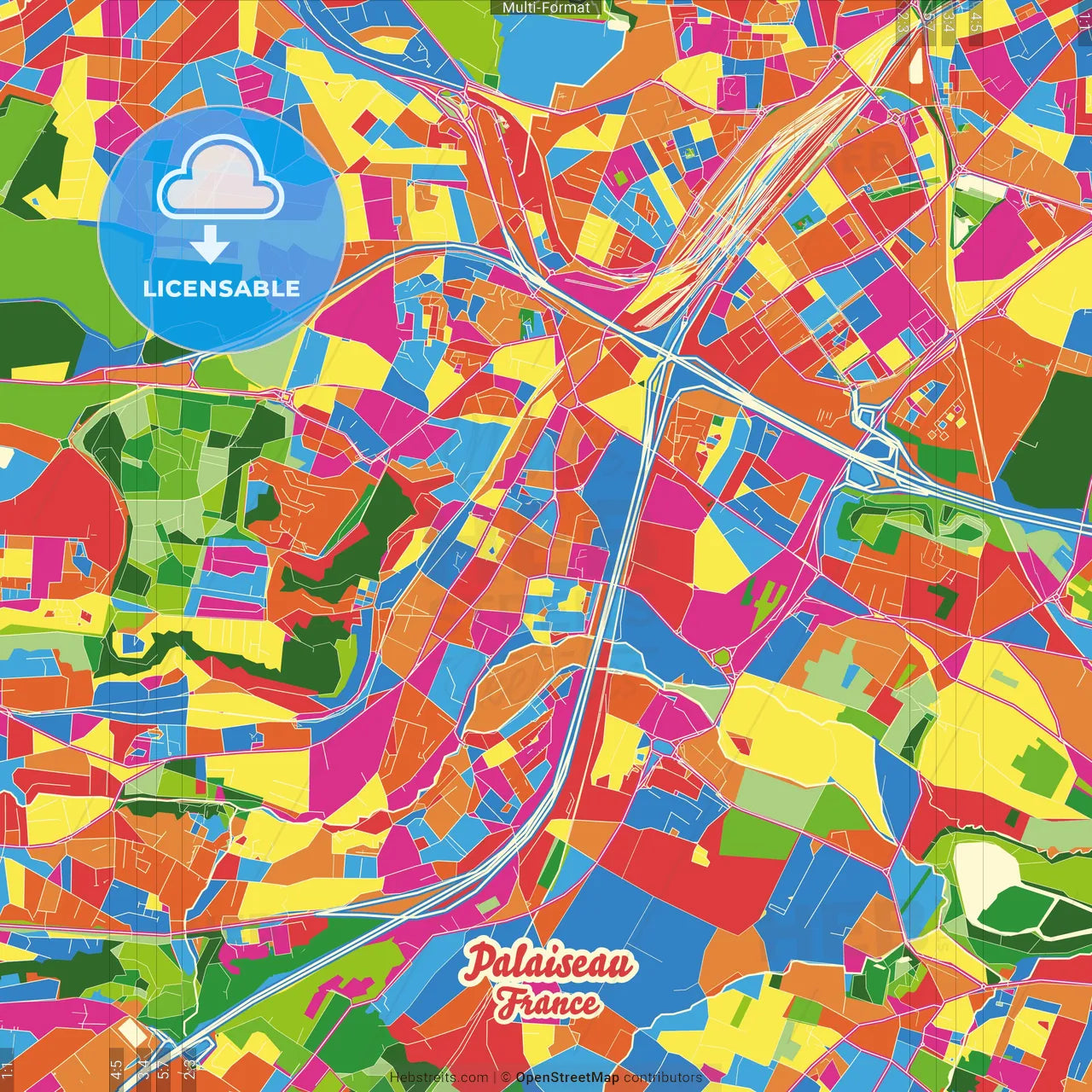 Palaiseau, Essonne, France Crazy Colorful Street Map Poster Template