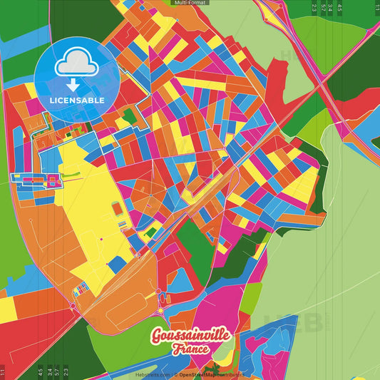 Goussainville, Val-d Oise, France Crazy Colorful Street Map Poster Template