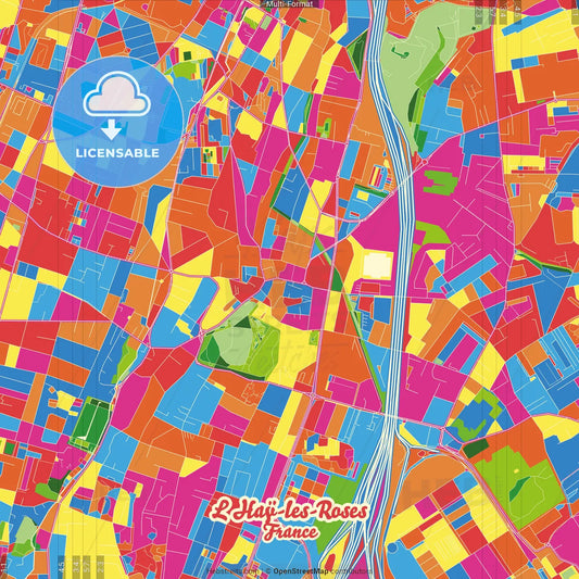 L Haÿ-les-Roses, Val-de-Marne, France Crazy Colorful Street Map Poster Template