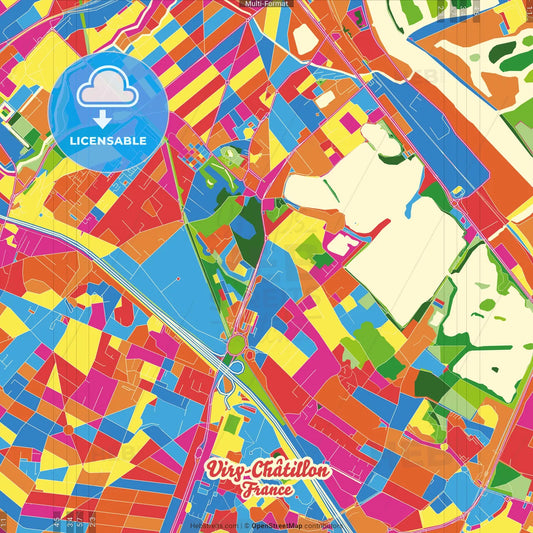 Viry-Châtillon, Essonne, France Crazy Colorful Street Map Poster Template