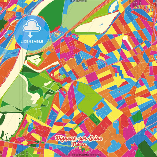 Vigneux-sur-Seine, Essonne, France Crazy Colorful Street Map Poster Template