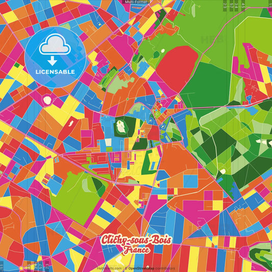 Clichy-sous-Bois, Seine-Saint-Denis, France Crazy Colorful Street Map Poster Template