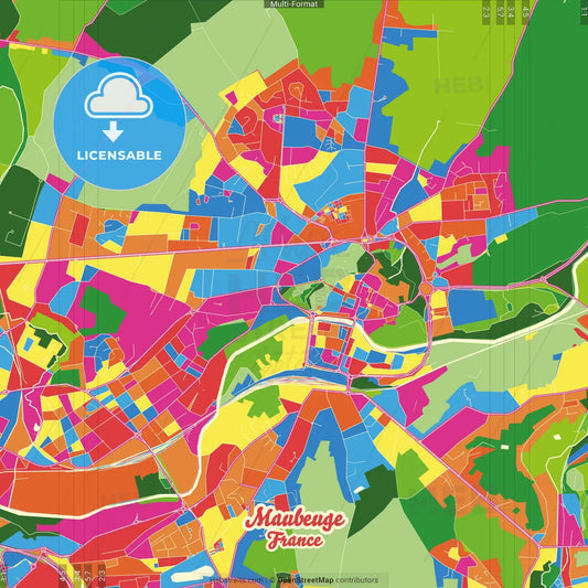 Maubeuge, Nord, France Crazy Colorful Street Map Poster Template