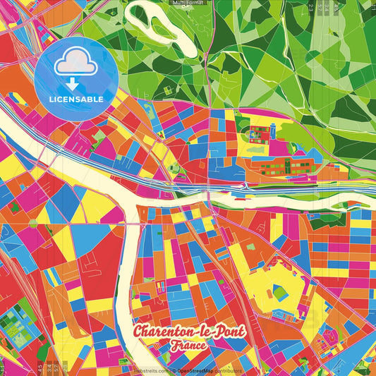 Charenton-le-Pont, Val-de-Marne, France Crazy Colorful Street Map Poster Template