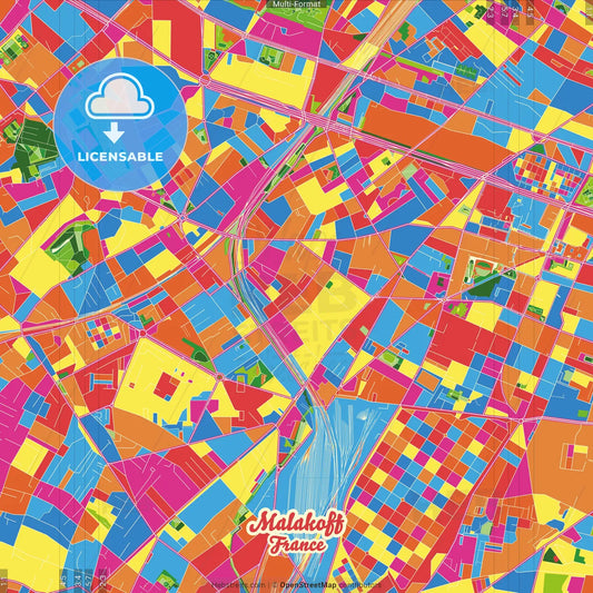 Malakoff, Hauts-de-Seine, France Crazy Colorful Street Map Poster Template