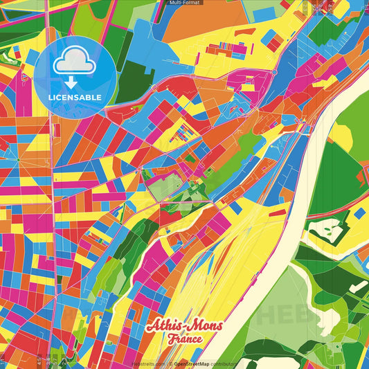 Athis-Mons, Essonne, France Crazy Colorful Street Map Poster Template