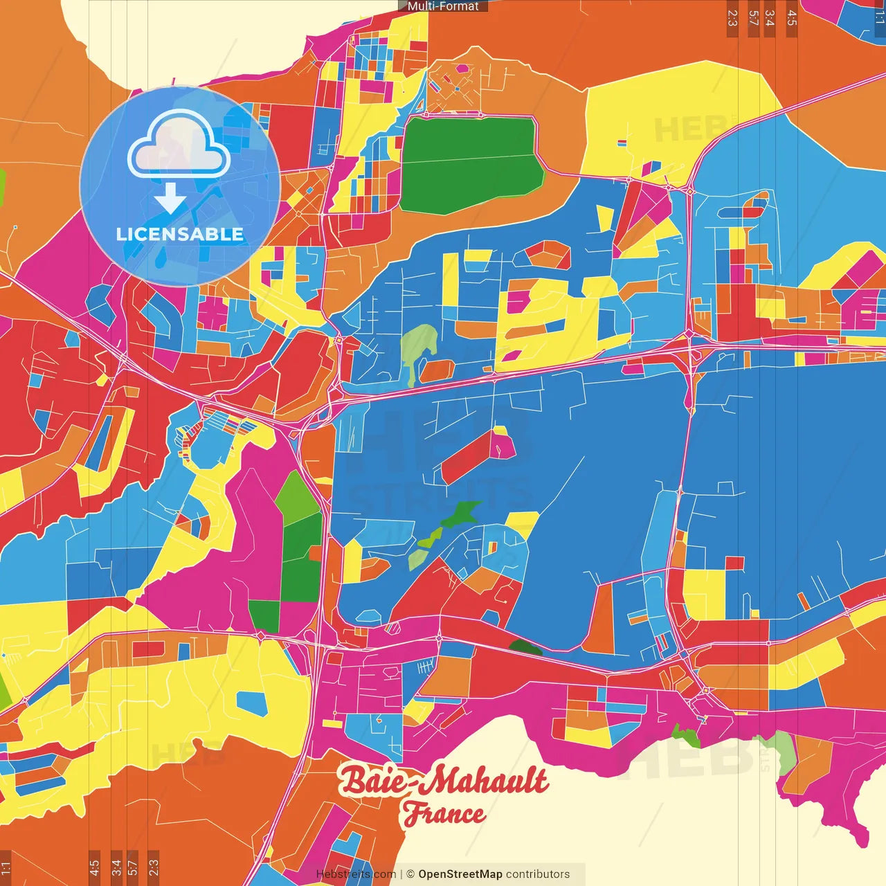 Baie-Mahault, Guadeloupe, France Crazy Colorful Street Map Poster Template