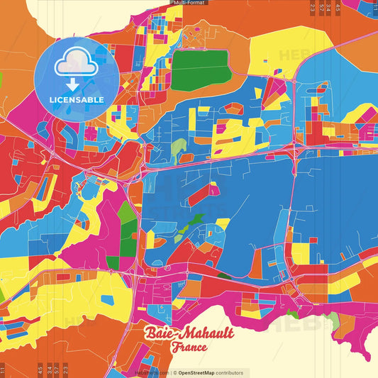 Baie-Mahault, Guadeloupe, France Crazy Colorful Street Map Poster Template