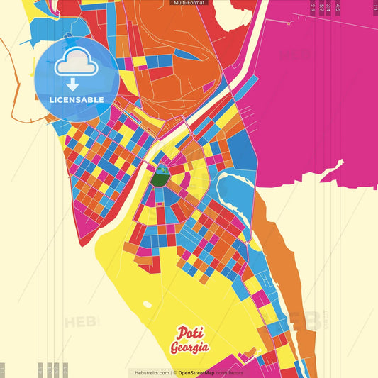 Poti, Samegrelo-Zemo Svaneti, Georgia Crazy Colorful Street Map Poster Template