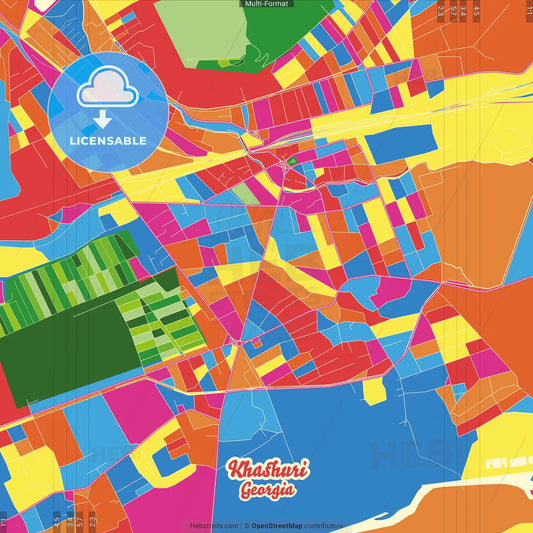 Khashuri, Shida Kartli, Georgia Crazy Colorful Street Map Poster Template