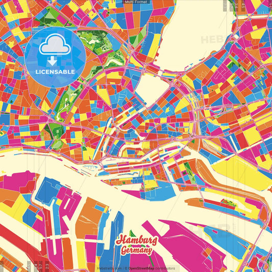 Hamburg, Hamburg, Germany Crazy Colorful Street Map Poster Template