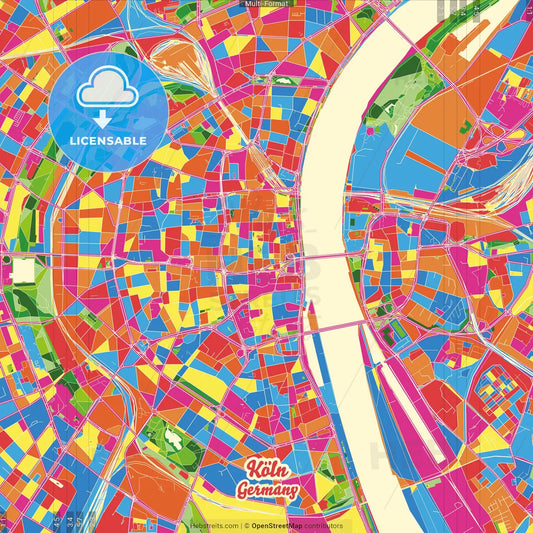 Cologne, North Rhine-Westphalia, Germany Crazy Colorful Street Map Poster Template
