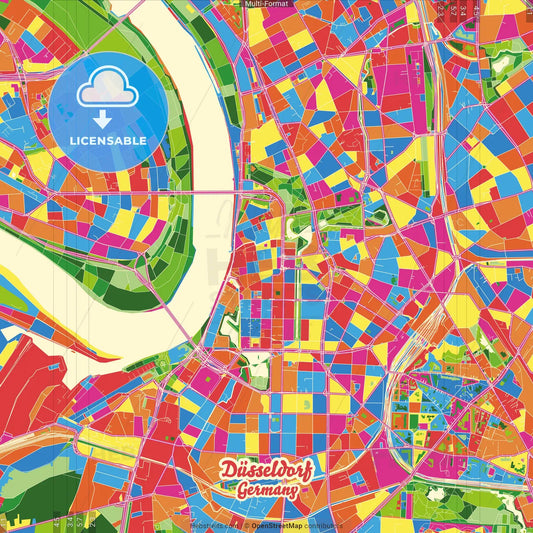 Düsseldorf, North Rhine-Westphalia, Germany Crazy Colorful Street Map Poster Template