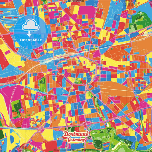 Dortmund, North Rhine-Westphalia, Germany Crazy Colorful Street Map Poster Template
