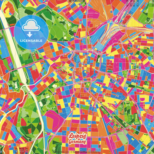 Leipzig, Saxony, Germany Crazy Colorful Street Map Poster Template
