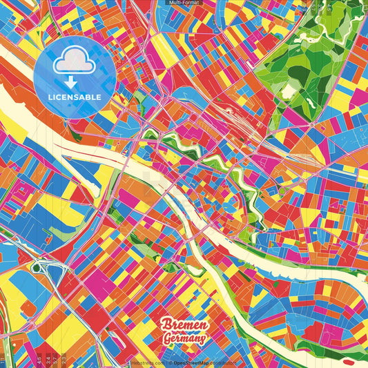 Bremen, Bremen, Germany Crazy Colorful Street Map Poster Template