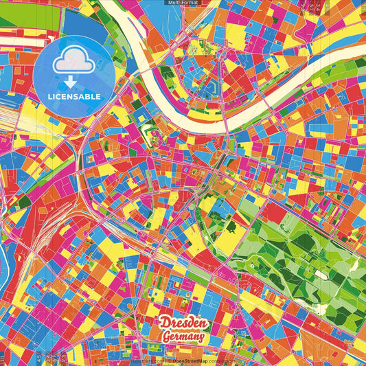 Dresden, Saxony, Germany Crazy Colorful Street Map Poster Template