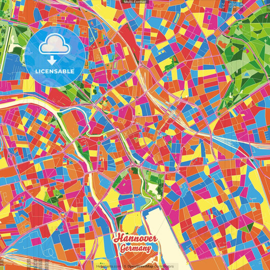Hannover, Lower Saxony, Germany Crazy Colorful Street Map Poster Template