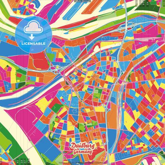 Duisburg, North Rhine-Westphalia, Germany Crazy Colorful Street Map Poster Template
