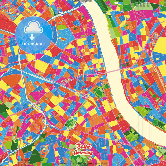 Bonn, North Rhine-Westphalia, Germany Crazy Colorful Street Map Poster Template