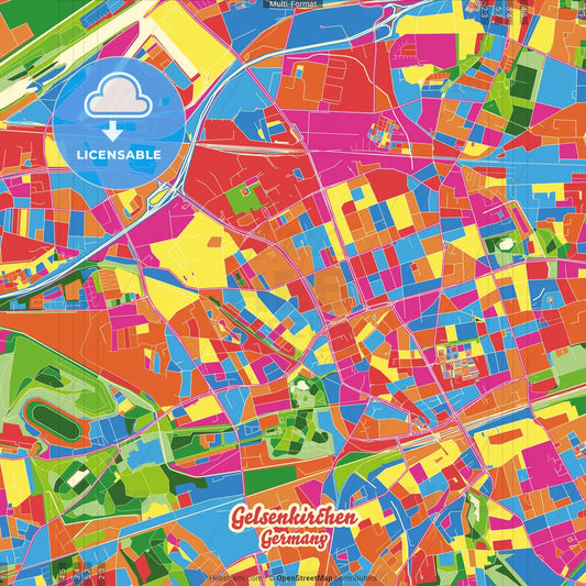 Gelsenkirchen, North Rhine-Westphalia, Germany Crazy Colorful Street Map Poster Template