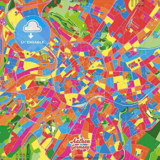 Aachen, North Rhine-Westphalia, Germany Crazy Colorful Street Map Poster Template