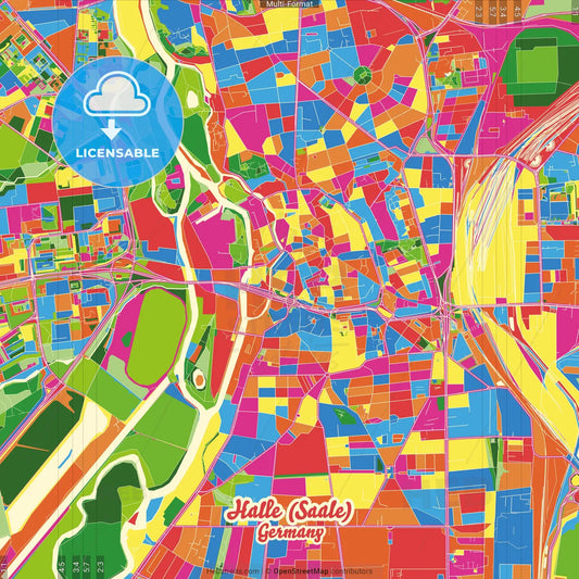 Halle (Saale), Saxony-Anhalt, Germany Crazy Colorful Street Map Poster Template