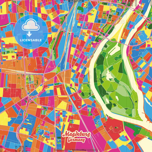 Magdeburg, Saxony-Anhalt, Germany Crazy Colorful Street Map Poster Template