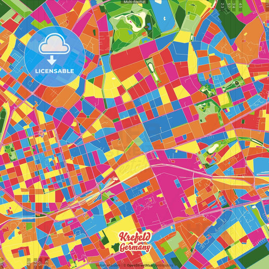 Krefeld, North Rhine-Westphalia, Germany Crazy Colorful Street Map Poster Template