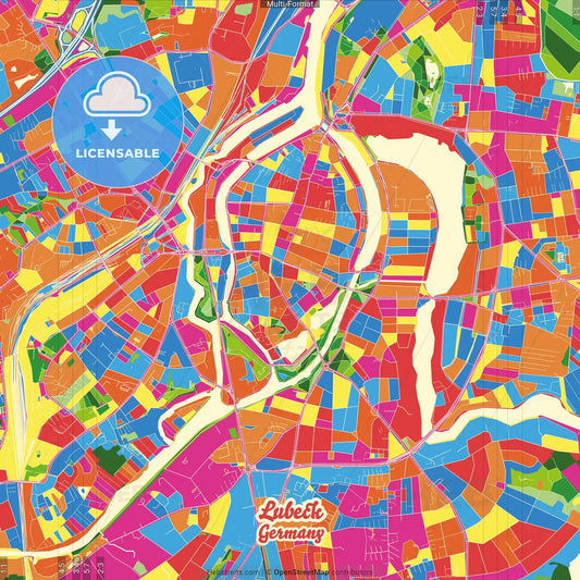Lubeck, Schleswig-Holstein, Germany Crazy Colorful Street Map Poster Template