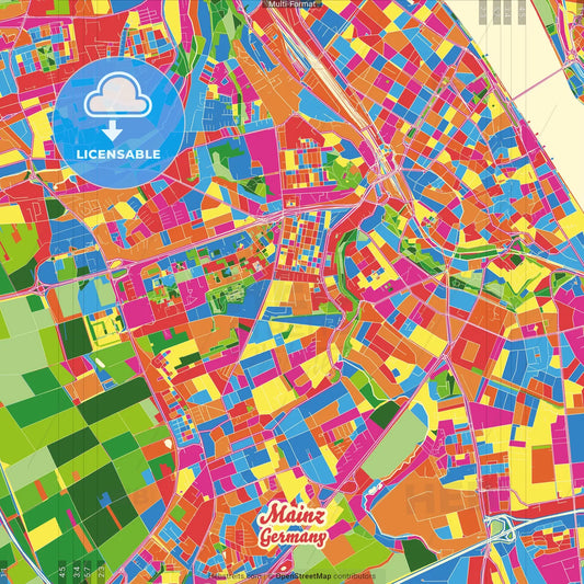 Mainz, Rheinland-Pfalz, Germany Crazy Colorful Street Map Poster Template