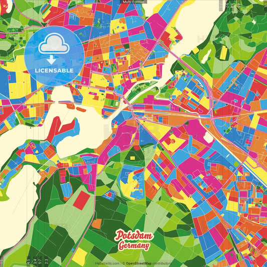 Potsdam, Brandenburg, Germany Crazy Colorful Street Map Poster Template