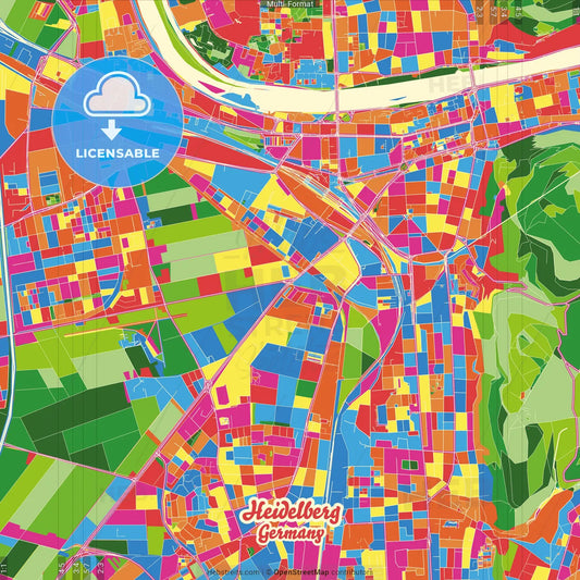 Heidelberg, Baden-Wuerttemberg, Germany Crazy Colorful Street Map Poster Template
