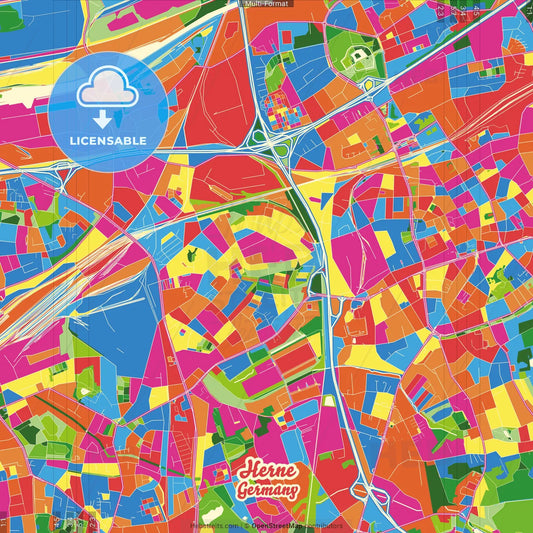 Herne, North Rhine-Westphalia, Germany Crazy Colorful Street Map Poster Template
