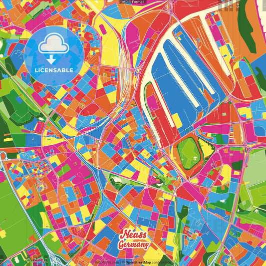 Neuss, North Rhine-Westphalia, Germany Crazy Colorful Street Map Poster Template