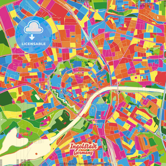 Ingolstadt, Bavaria, Germany Crazy Colorful Street Map Poster Template