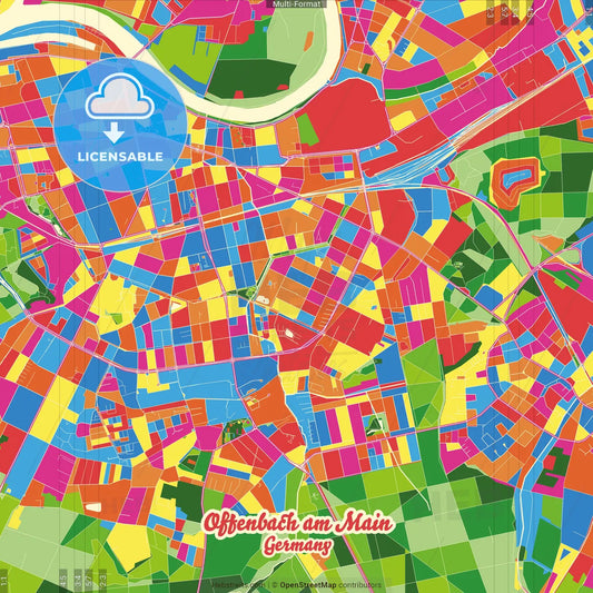 Offenbach am Main, Hesse, Germany Crazy Colorful Street Map Poster Template