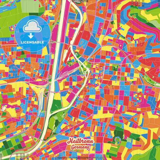 Heilbronn, Baden-Wuerttemberg, Germany Crazy Colorful Street Map Poster Template