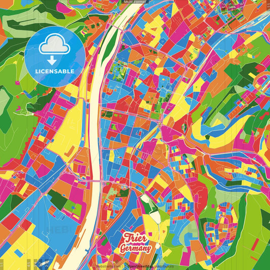 Trier, Rheinland-Pfalz, Germany Crazy Colorful Street Map Poster Template