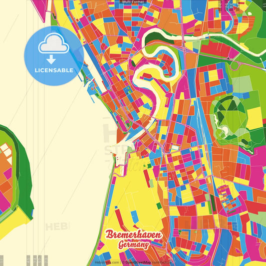 Bremerhaven, Bremen, Germany Crazy Colorful Street Map Poster Template