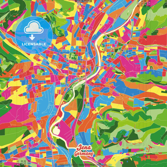 Jena, Thuringia, Germany Crazy Colorful Street Map Poster Template