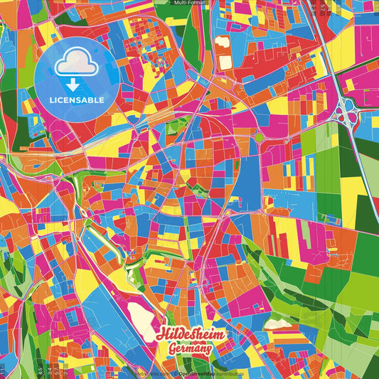 Hildesheim, Lower Saxony, Germany Crazy Colorful Street Map Poster Template