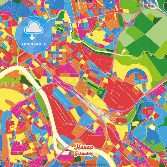 Hanau, Hesse, Germany Crazy Colorful Street Map Poster Template