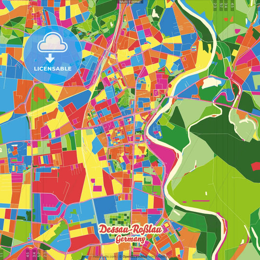 Dessau-Roßlau, Saxony-Anhalt, Germany Crazy Colorful Street Map Poster Template